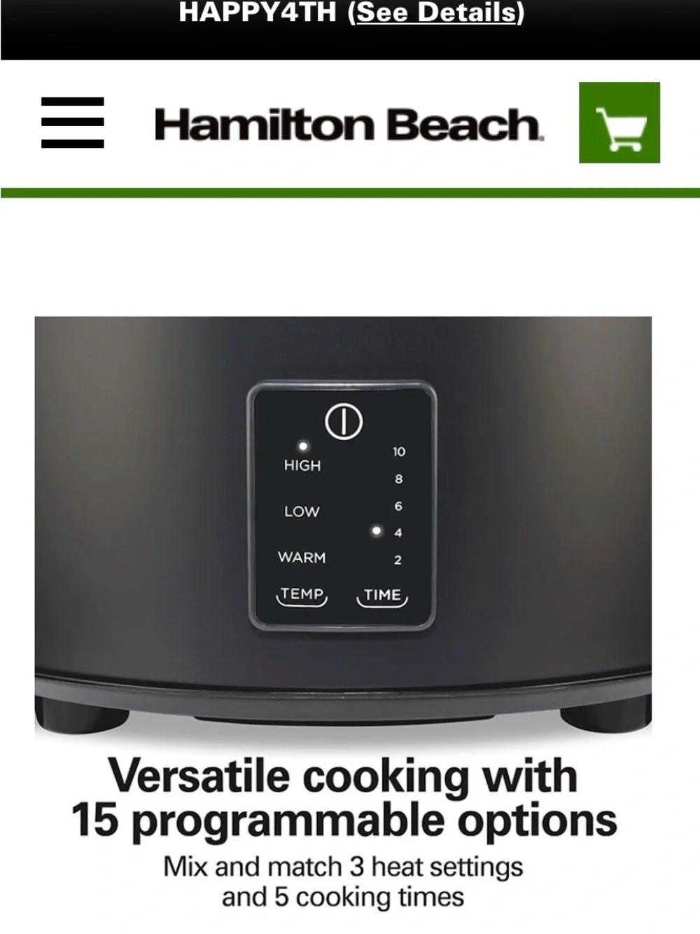 Hamilton Beach Black Programmable Slow Cooker